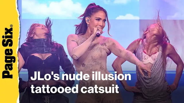 Video thumbnail for Jennifer Lopez's nude illusion catsuit is completely covered in tattoos