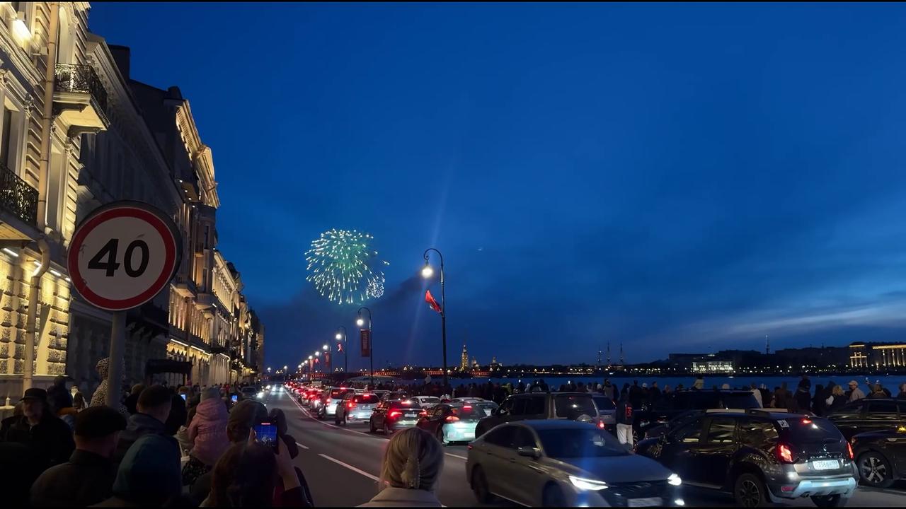 Video thumbnail for Russia: Victory Day firework displays in St Petersburg.