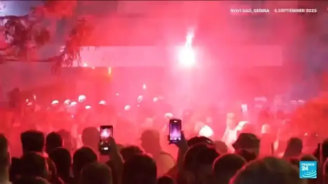 'Video thumbnail for Tear gas fired at thousands of protesters in Serbia demanding free elections and justice'