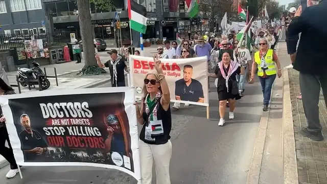 Video thumbnail for Sweden: Protestors rally in Stockholm against Israeli attacks on Gaza, southern Lebanon.