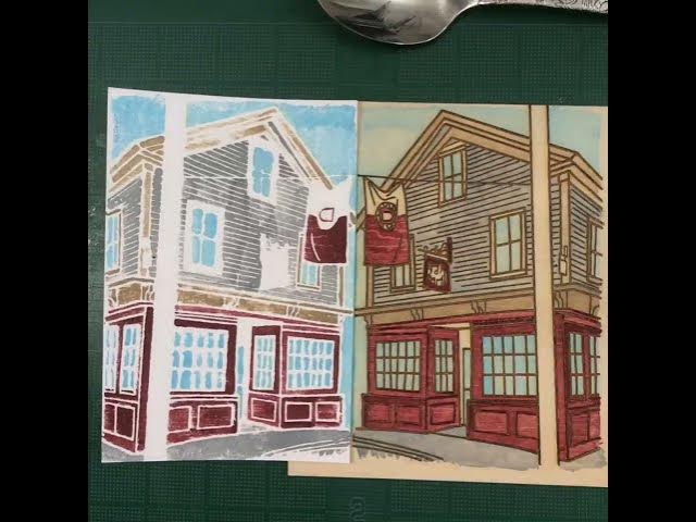 Video thumbnail for Squealing Pig White-Line Wood Cut Print #printmaking #watercolorpainting #provincetown
