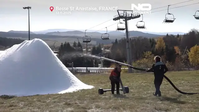 Video thumbnail for French ski resort starts early artificial snowmaking ahead of winter