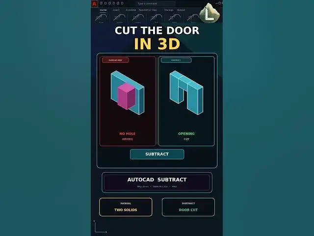Video thumbnail for Cut a 3D Door Opening in AutoCAD with SUBTRACT