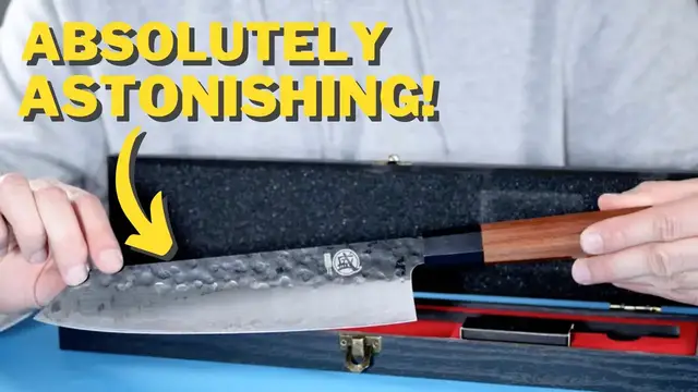 'Video thumbnail for Unboxing & Review: MITSUMOTO SAKARI 9 inch Japanese Kiritsuke Knife'