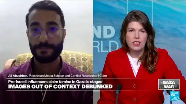 'Video thumbnail for Debunked images: Pro-Israeli influencers claim famine in Gaza is staged'