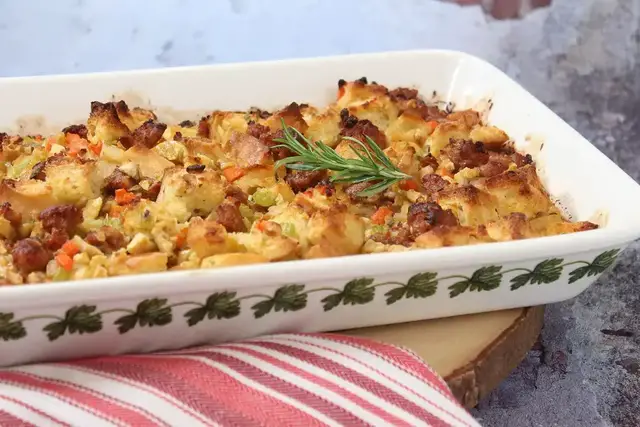 'Video thumbnail for Thanksgiving Stuffing with Roasted Chestnuts and Spicy Sausage'