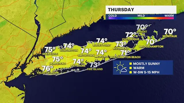 Video thumbnail for A wind change will bring above average temperatures to Long Island on Thursday