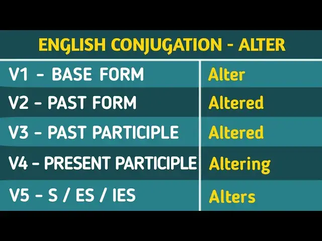 Video thumbnail for Conjugation English Verb to "Alter" | What is the V1 V2 V3 V4 V5 of Alter? #englishconjugation