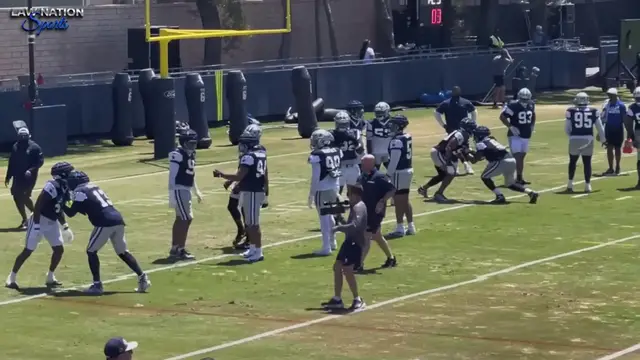 'Video thumbnail for Law Nation Sports: cowboys oxnard training camp day 8: dak prescott, deuce vaughn, and defensive line drills'