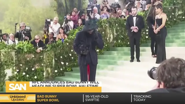 'Video thumbnail for Bad Bunny to headline Super Bowl halftime show in California'