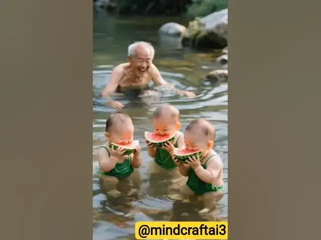 Video thumbnail for Summer Fun! Babies Enjoy Watermelon with Grandpa Cheering Them On #trending #reels