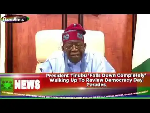 Video thumbnail for President Tinubu 'Falls Down Completely' Walking Up To Review Democracy Day Parades ~ OsazuwaAkonedo