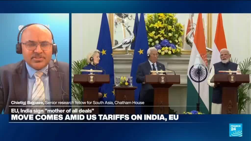 Video thumbnail for EU and India sign trade deal, 15 years in the making, ushering in a 'multidimensional relationship'