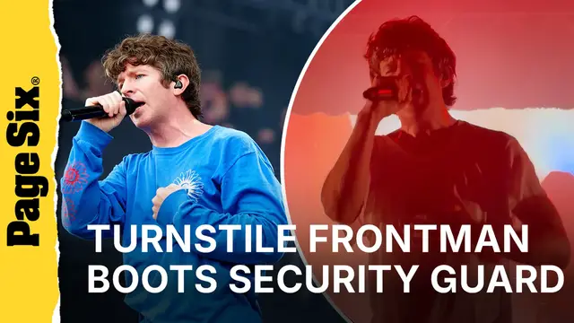 Video thumbnail for Turnstile's Brendan Yates kicks security guard out of show after fan reportedly roughed up