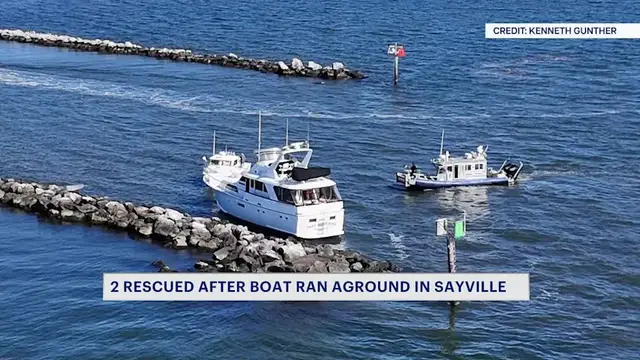 Video thumbnail for 53-foot yacht gets stuck after hitting jetty in Sayville