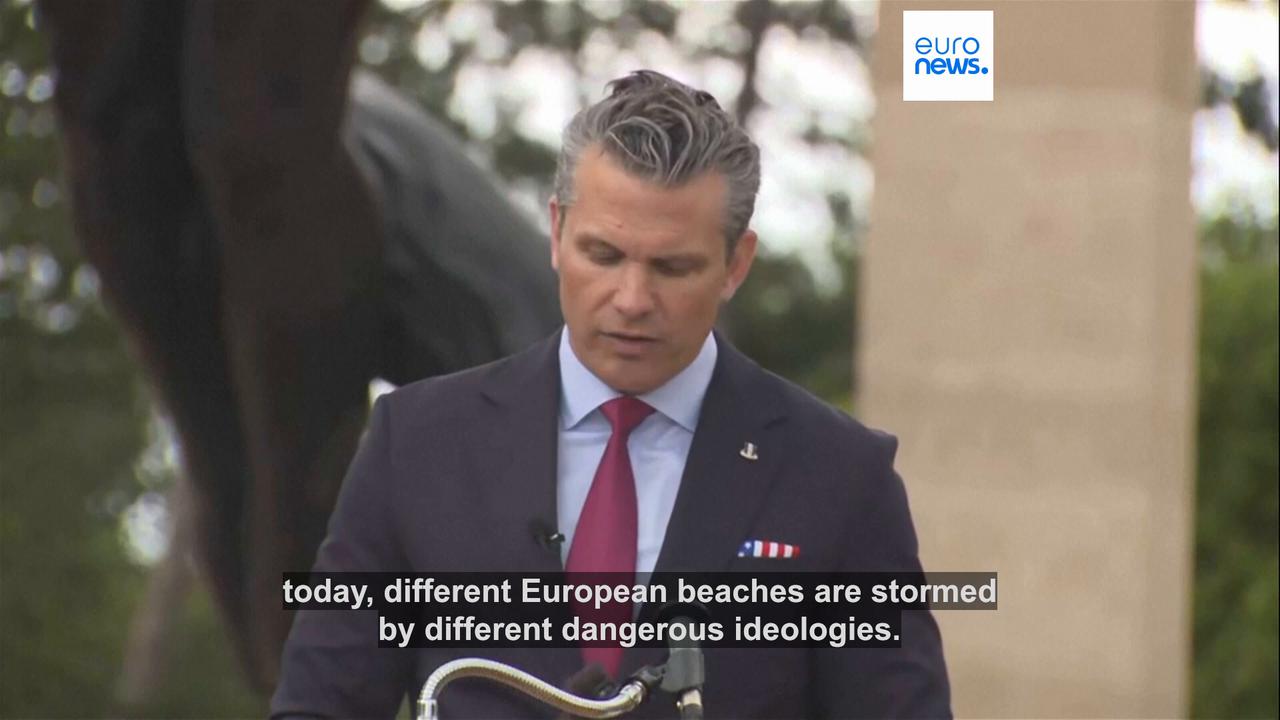 Video thumbnail for US defence chief uses D-Day speech to warn Europe on migration ‘invasion’