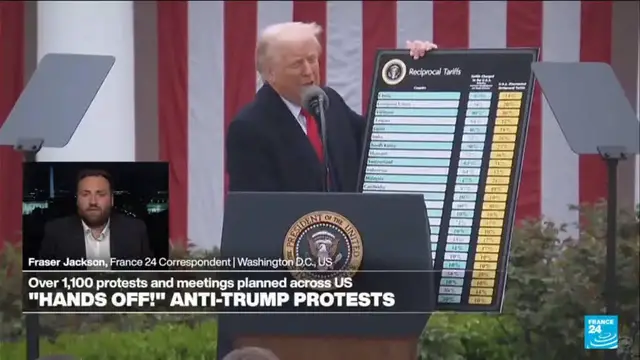 'Video thumbnail for Over 1,200 'Hands Off!' demonstrations against Trump and Musk planned across US'