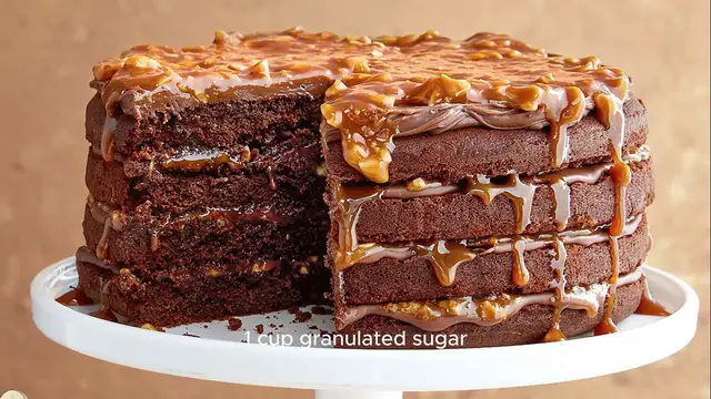 Video thumbnail for Peanut Butter Caramel Chocolate Cake Recipe