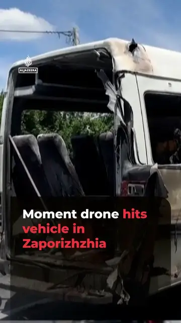 Video thumbnail for Moment drone hits vehicle in Zaporizhzhia