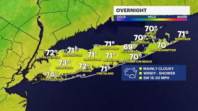 Video thumbnail for Windy with a few scattered showers on Long Island into Thursday morning