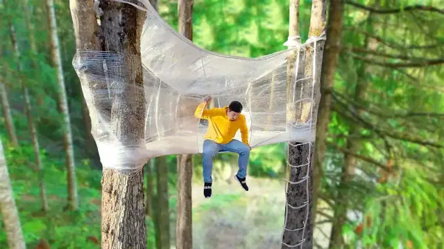 'Video thumbnail for jake carlini: building a plastic wrap treehouse fort! diy outdoor construction'
