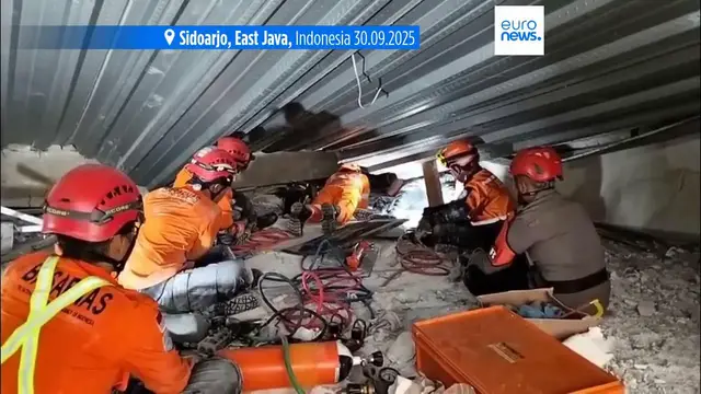'Video thumbnail for School building collapses in Indonesia, killing at least three and leaving dozens missing'