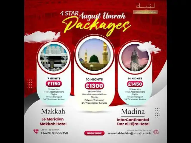 Video thumbnail for August Umrah Packages 2025 | 3, 4, 5 Star Deals | Makkah & Madinah | Labbaik Hajj Umrah
