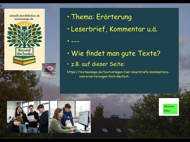Video thumbnail for Passende Texte für Leserbriefe, Erörterungen finden: Beispiel: Gedicht auswendig lernen - ein Muss?