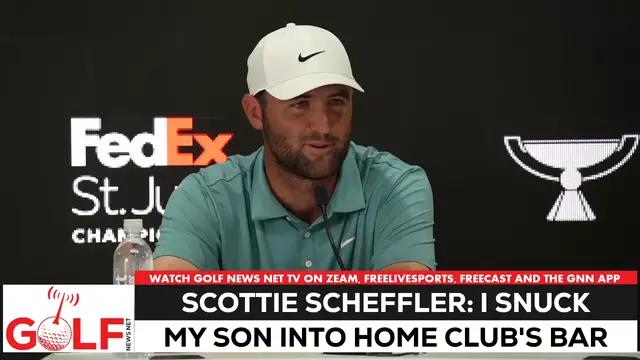 'Video thumbnail for Scottie Scheffler snuck his son, claret jug into club bar'