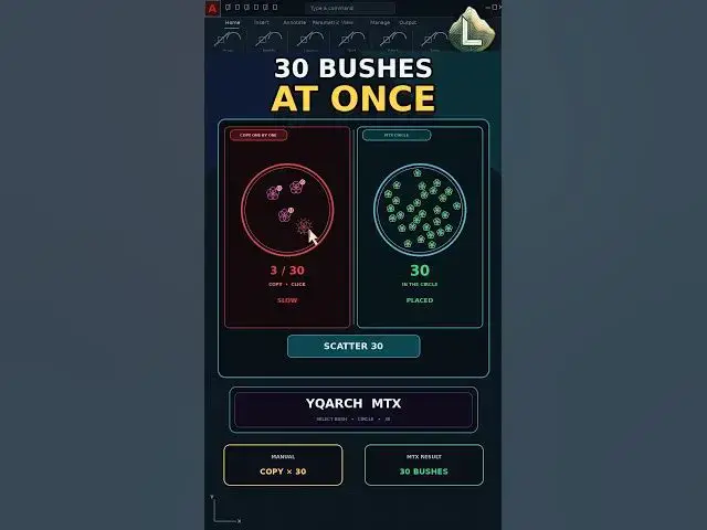 Video thumbnail for Scatter 30 Bushes in AutoCAD with YQArch MTX