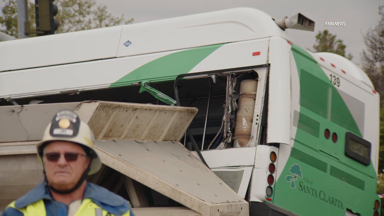 Video thumbnail for US, Los Angeles: Santa Clarita Multiple Injured After Gravel Truck Plows Into Loaded City Bus Lands on Car.