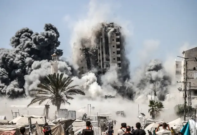 'Video thumbnail for Israel blows up Gaza City high-rise, escalating deadly assault'