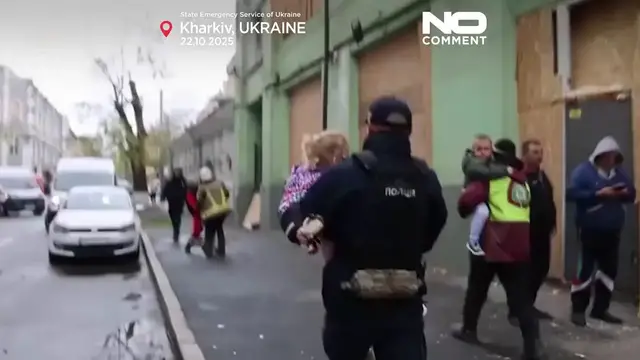 'Video thumbnail for Children evacuated after Russian attack on Kharkiv kindergarten'