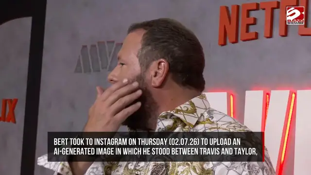Video thumbnail for Travis Kelce reacts to an AI wedding photo posted by comedian Bert Kreischer