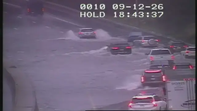 Video thumbnail for Drivers navigate floodwaters on I-95 during morning rainfall in Greenwich