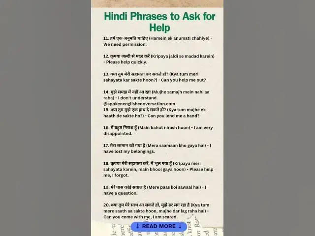 Video thumbnail for Very Easy Basic Hindi Phrases For Beginners - Class -1 | Hindi Phrases To Ask For Help #hindiphrases