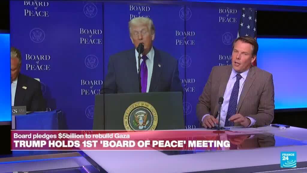 Video thumbnail for Trump's first 'Board of Peace' meeting: 'Still unclear what he's trying to achieve'