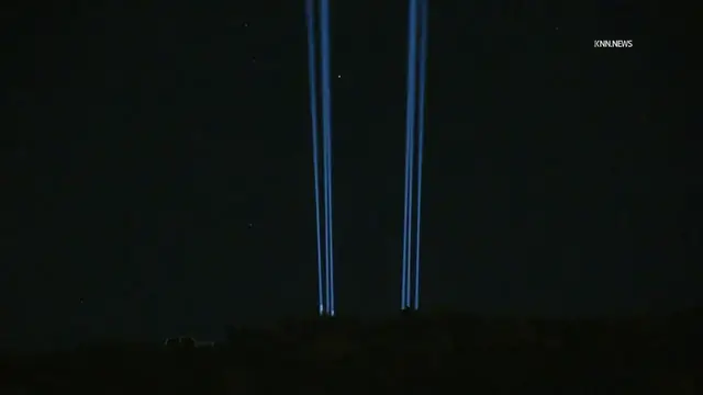 Video thumbnail for US, Los Angeles: Santa Clarita 9-11 Memorial Beams Lights with AERIALS With Sound On Tape.