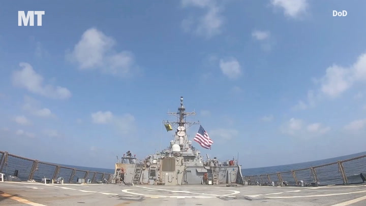 Video thumbnail for Pentagon releases footage of US fighters, ships launching Operation Epic Fury
