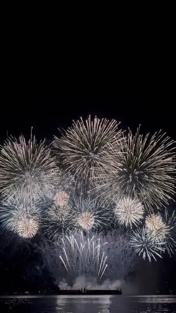 Video thumbnail for Golden Fireworks Igniting the Night Sky over Calm Water