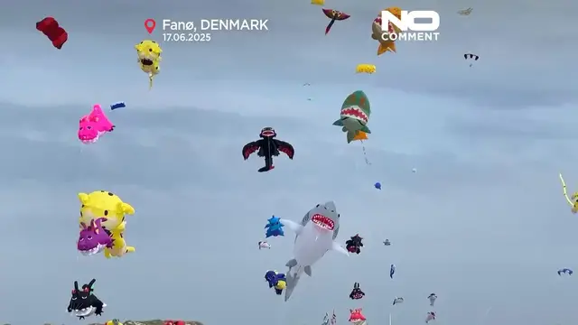 Video thumbnail for Skies over Fanø burst with colour as International Kite Festival begins
