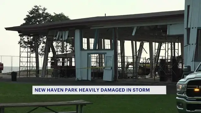 Video thumbnail for 'Worst damage I've seen.' New Haven park heavily damaged in storm as historic building gets knocked off foundation