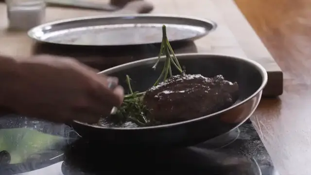 'Video thumbnail for Venison Sirloin, Pumpkin Bread Pudding, & Pear Gastrique'