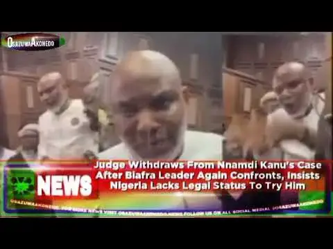 Video thumbnail for Judge Withdraws From Nnamdi Kanu's Case After Biafra Leader Again Confronts, Insists Nigeria Lack...