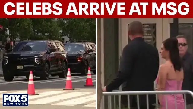Video thumbnail for Celebs, guests arrive at MSG for Swift wedding celebration