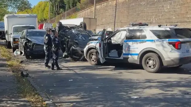 Video thumbnail for Person hospitalized after SUV flips during NYPD-involved crash in Woodlawn