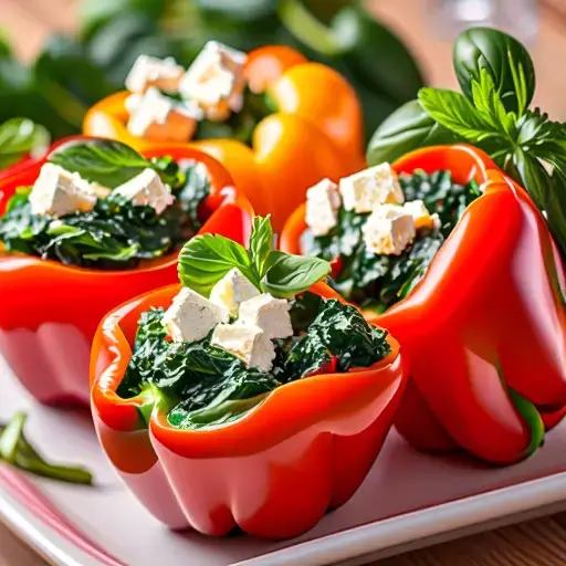 Video thumbnail for Spinach and Feta Stuffed Peppers