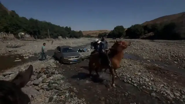 Video thumbnail for China: Horse used to pull stranded vehicle out of water in China.