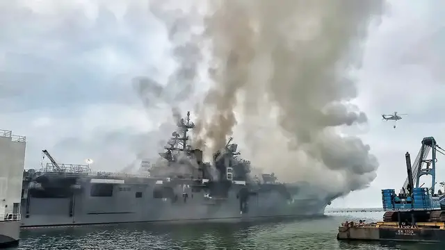 'Video thumbnail for U.S. Navy Ship On Fire • USS Bonhomme Richard'
