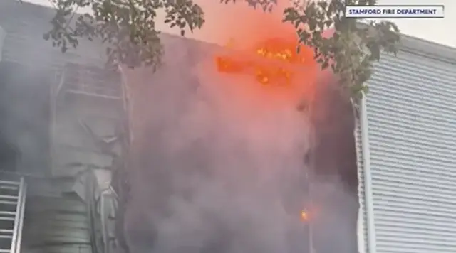 Video thumbnail for Two families displaced, 3 injured in Stamford condominium fire